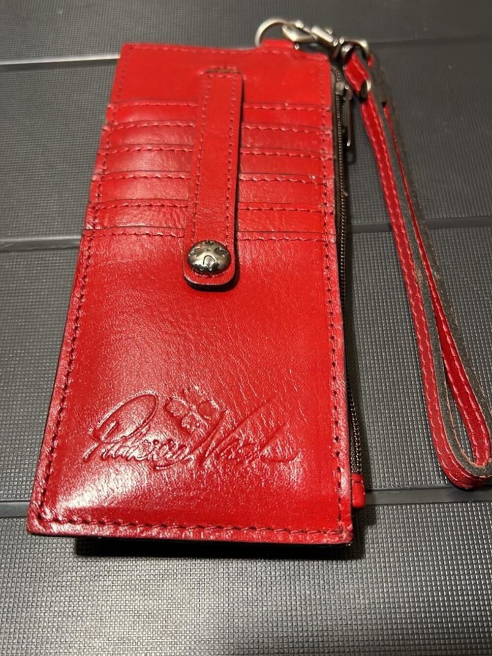 Patricia Nash Alanna Lava Red Leather Card Wallet Wristlet - Like New
